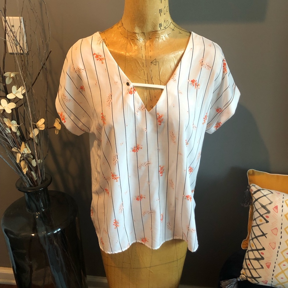 A New Day - Pinstriped Flower Blouse - Size L